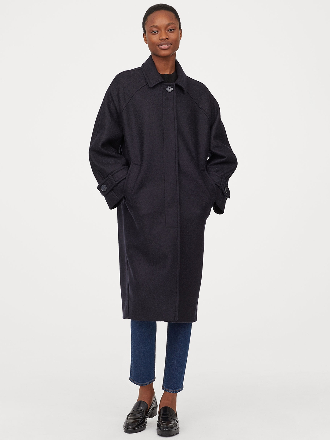 Buy H&M Women Blue Solid Wool Coat - Coats for Women 10472554 | Myntra