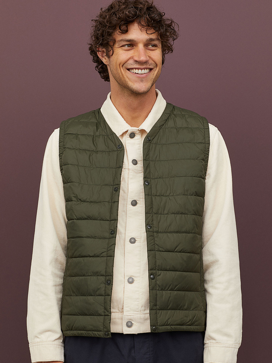 Buy H&M Men Green Solid Padded Lightweight Gilet Jackets for Men