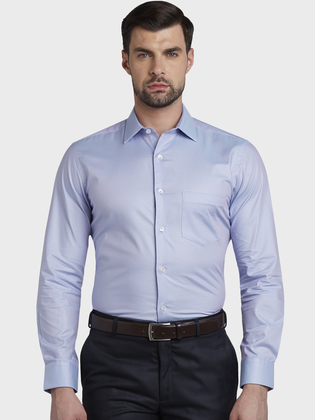 Buy ColorPlus Men Lavender & Blue Tailored Fit Self Design Formal Shirt ...