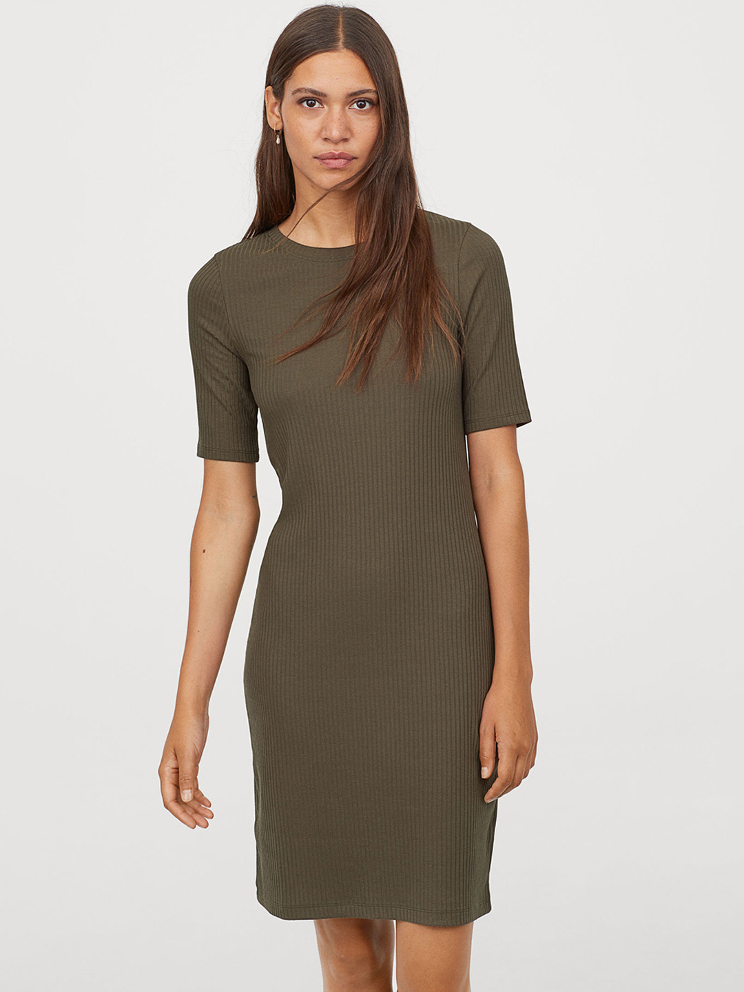 Buy H&M Women Green Solid Ribbed Jersey Dress Dresses for Women 10476864 Myntra
