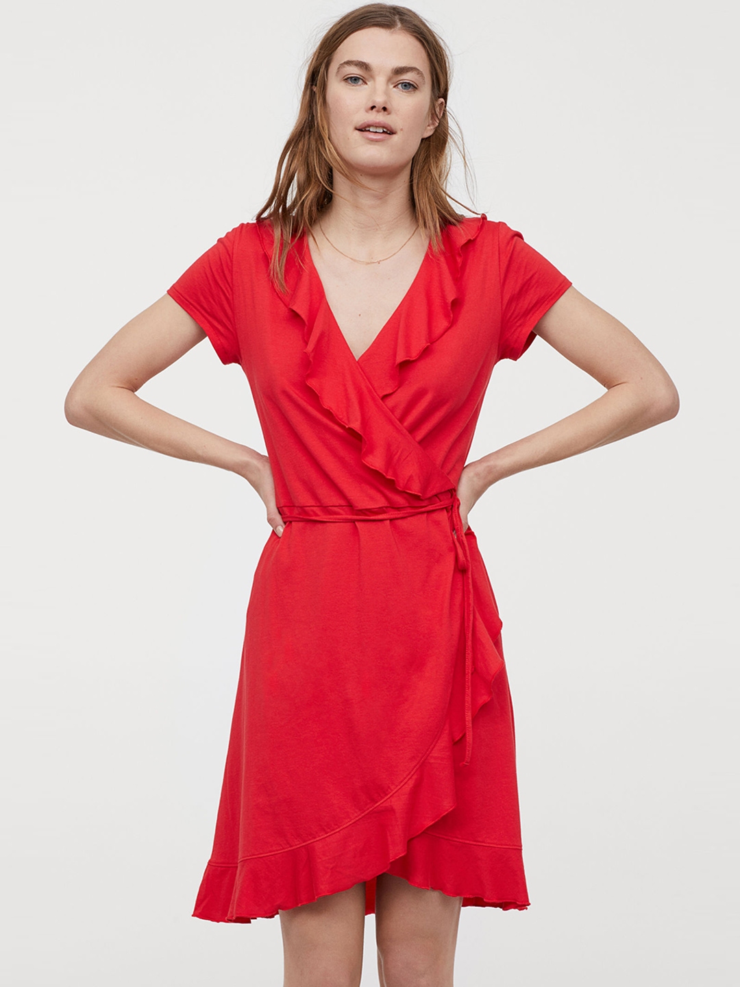 Buy Handm Women Red Solid Flounced Wrap Dress Dresses For Women 10468054 Myntra 5788