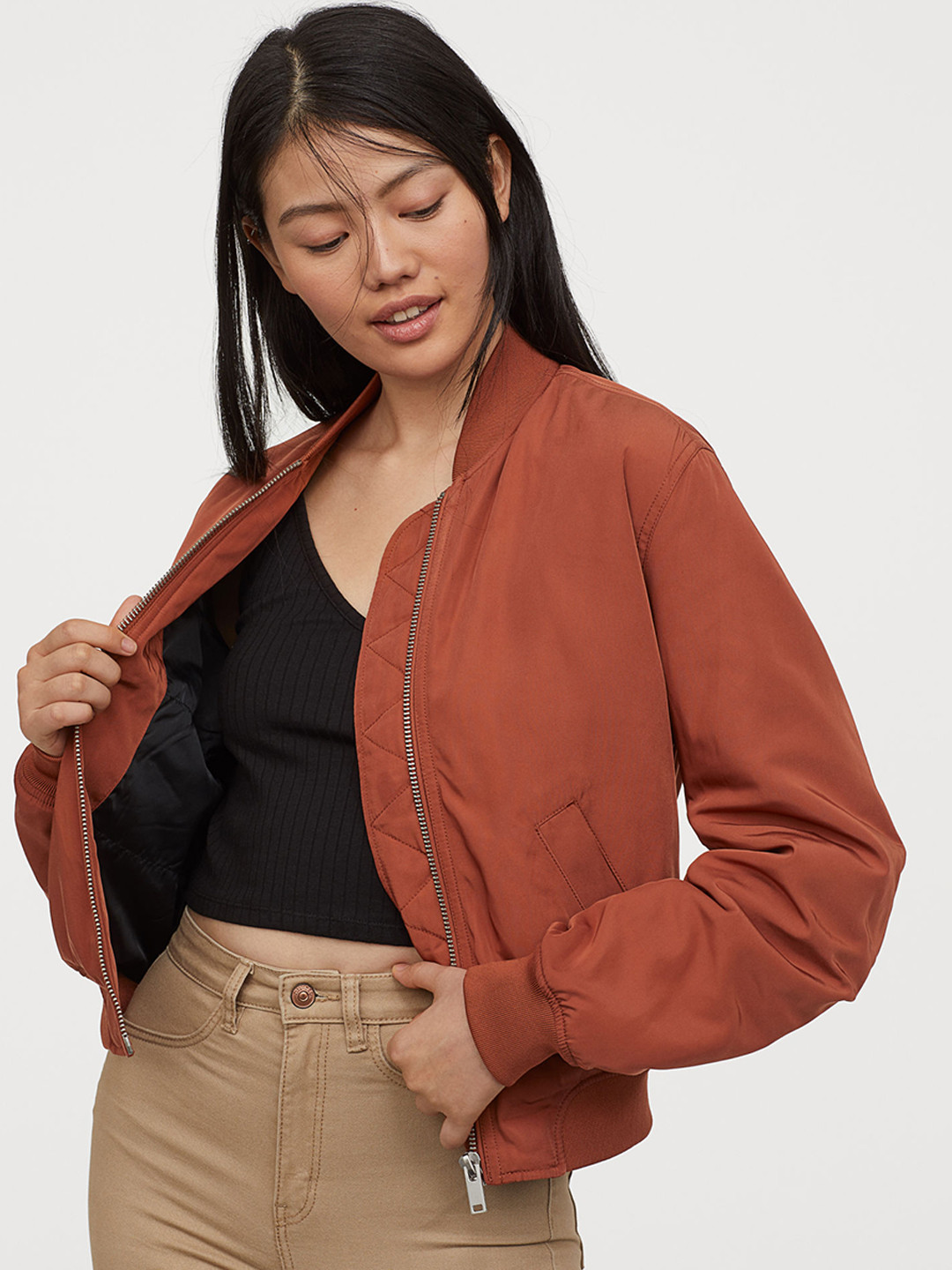 Buy H&M Women Orange Padded Bomber Jacket Jackets for Women 10472646