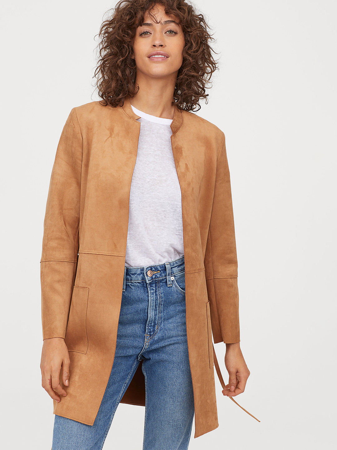 Buy H&M Women Beige Imitation Suede Coat Coats for Women 10477164