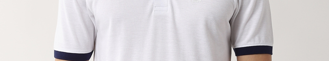 Buy Peter England Casuals Men White Colourblocked Mandarin Collar T ...