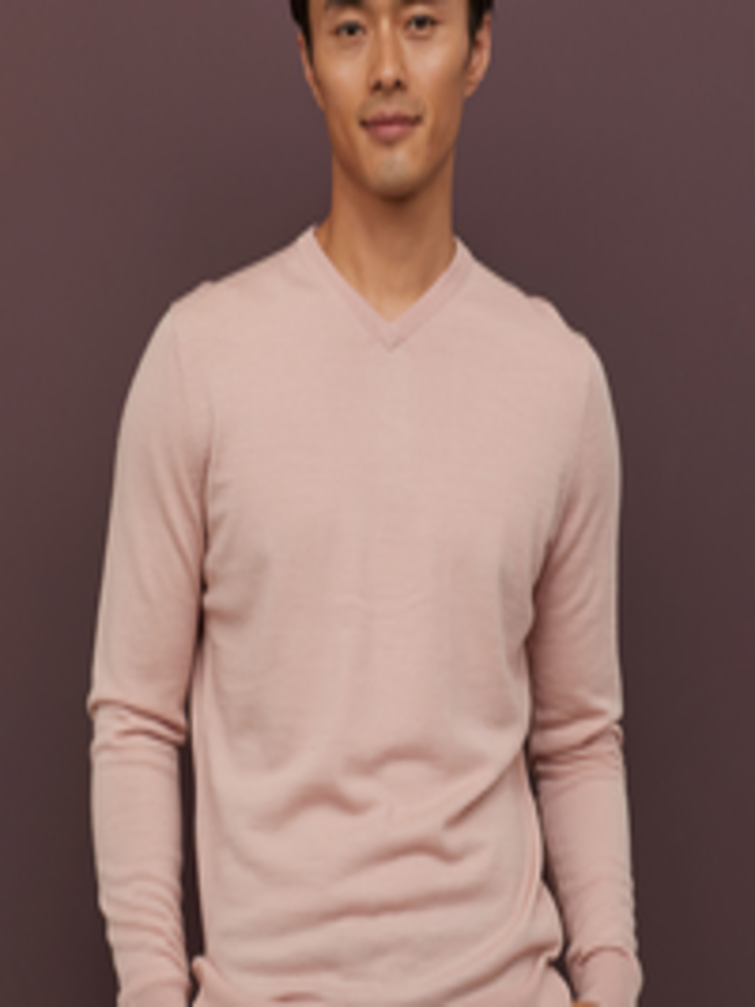 Buy H&M Men Peach Coloured V Neck Merino Wool Jumper - Sweaters for Men ...