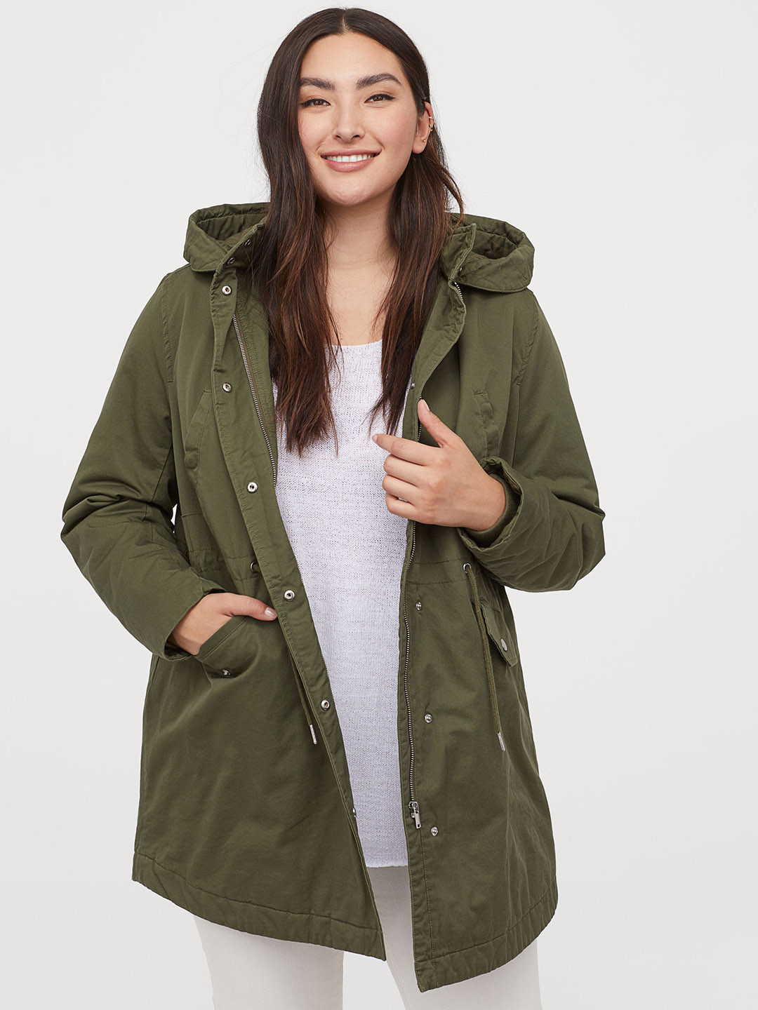Buy H&M+ Olive Green Solid Padded Parka Jackets for Women 10484542