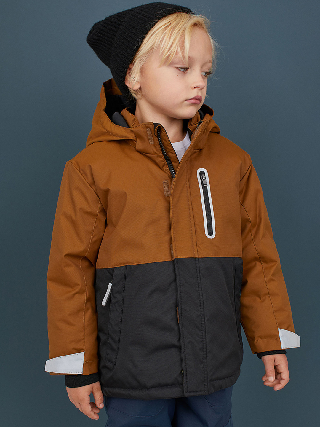 Buy H&M Boys Tan Brown & Black Colourblocked Waterproof Padded Jacket