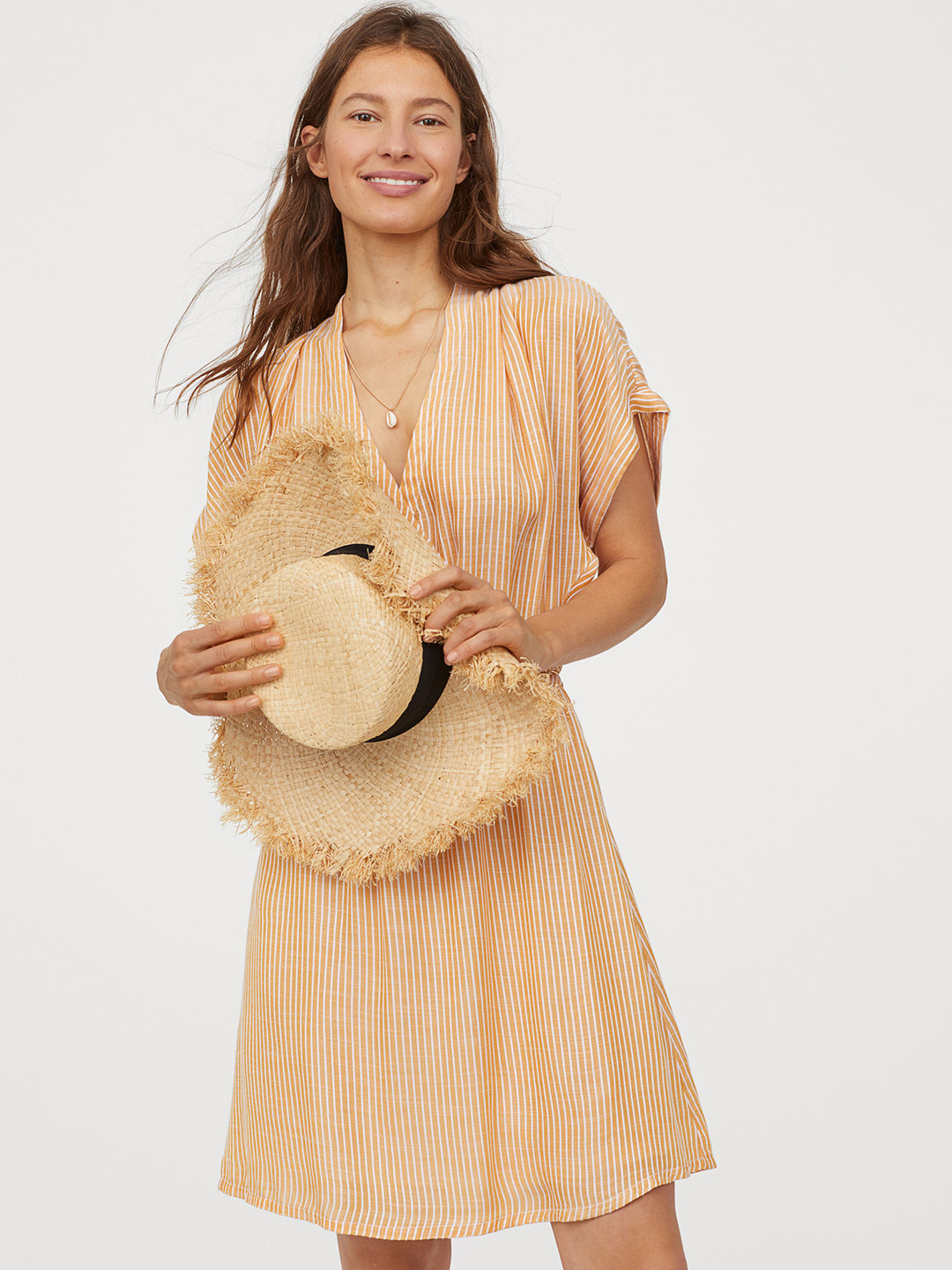 Buy H&M Women Yellow Striped V Neck Dress Dresses for Women 10476858