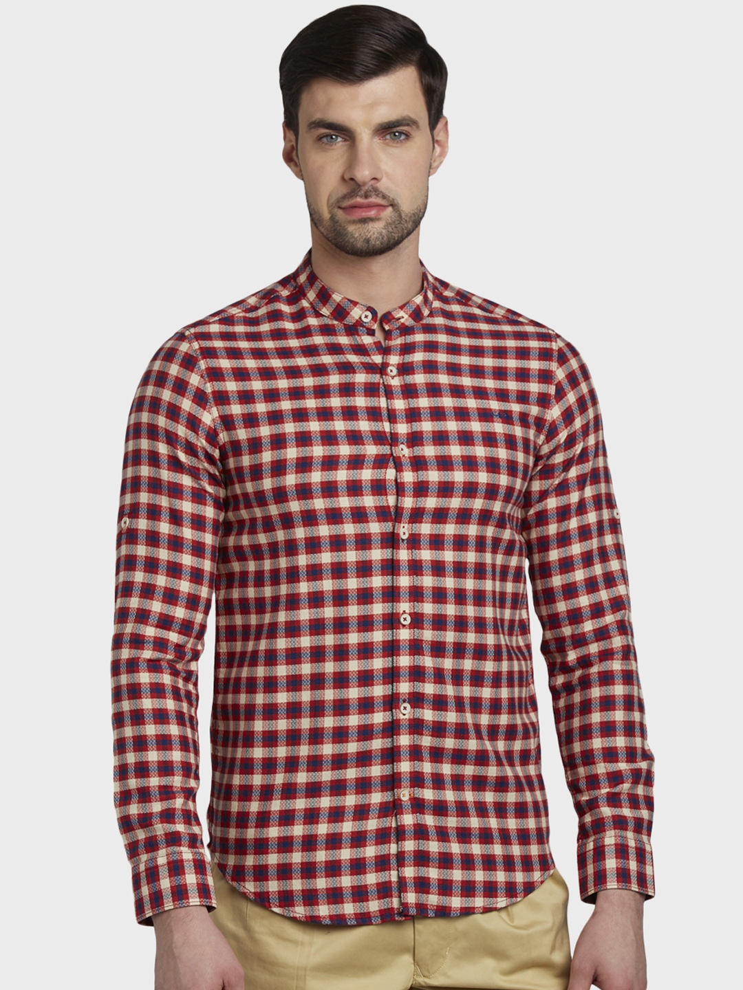 Buy ColorPlus Men Red & Beige Slim Fit Checked Casual Shirt - Shirts ...