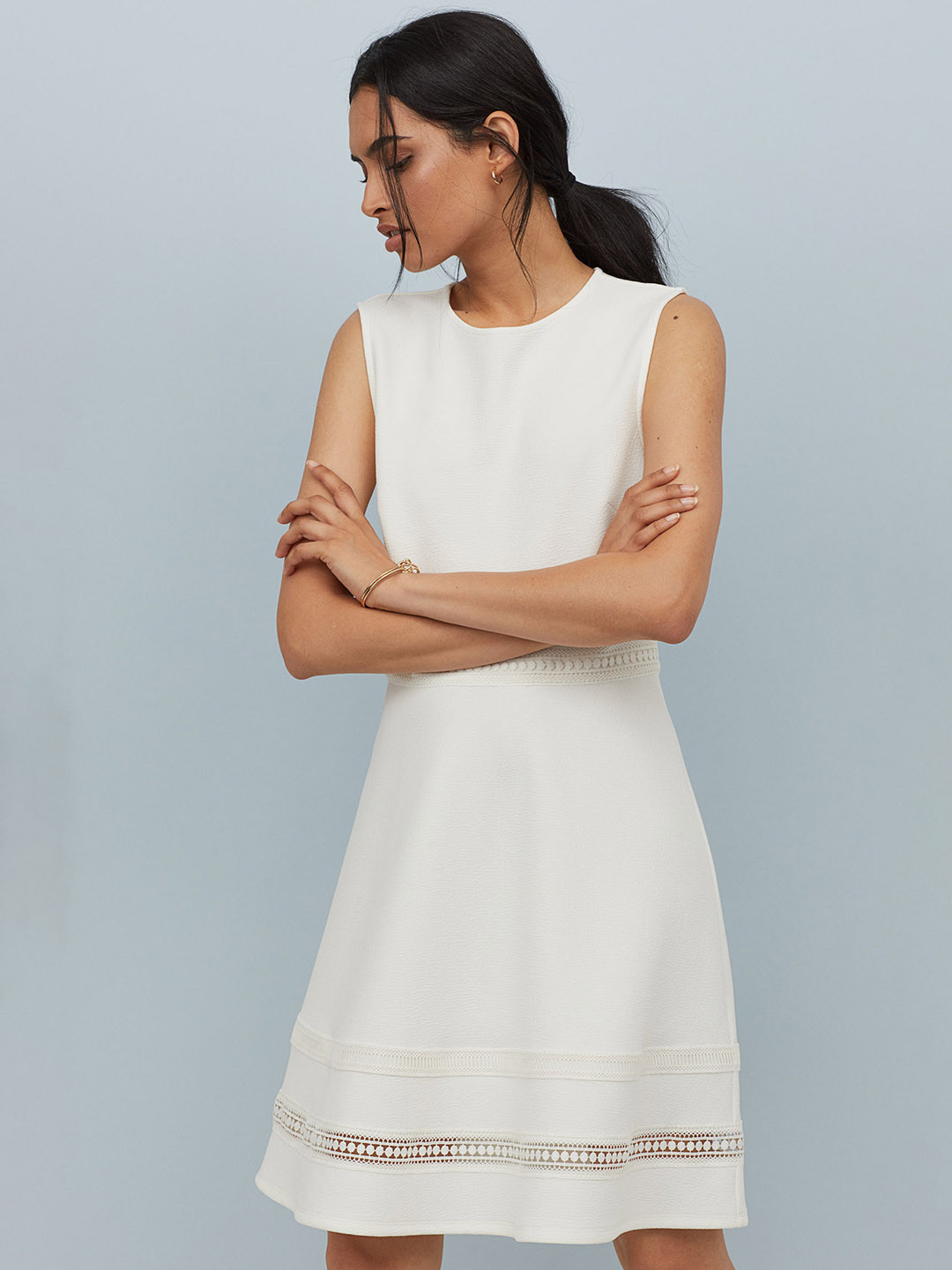 Buy H&M Women White Solid Dress With Lace Bands Dresses for Women