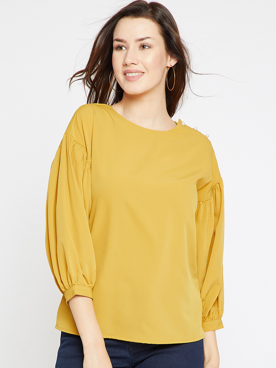 Buy Marie Claire Women Mustard Yellow Solid Top Tops for Women