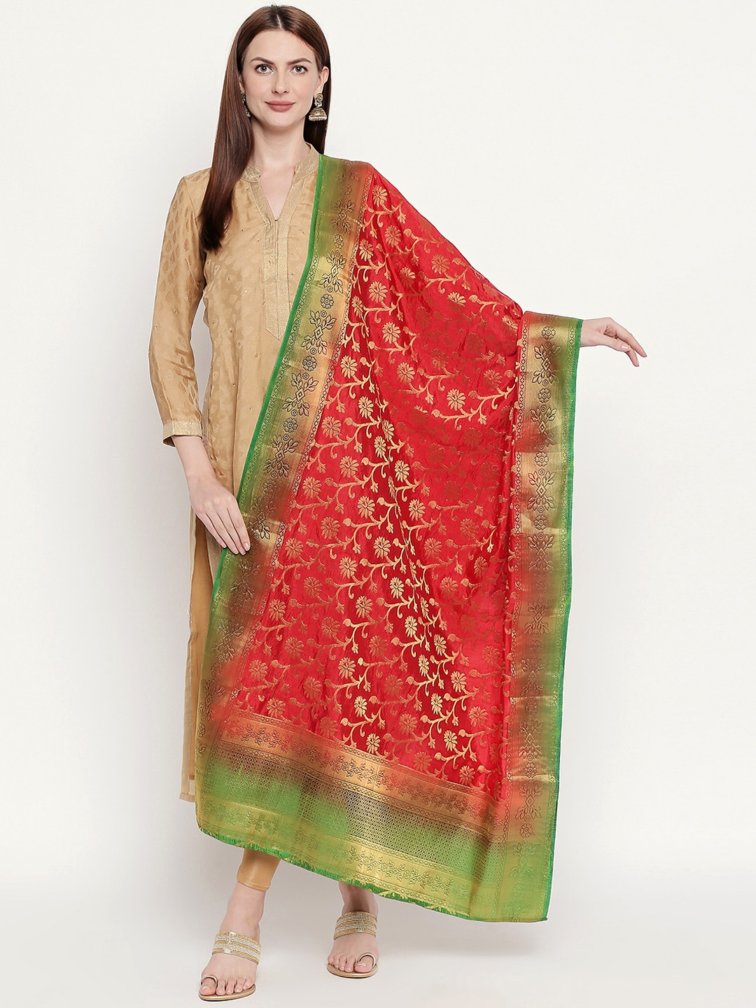 green gown with red dupatta