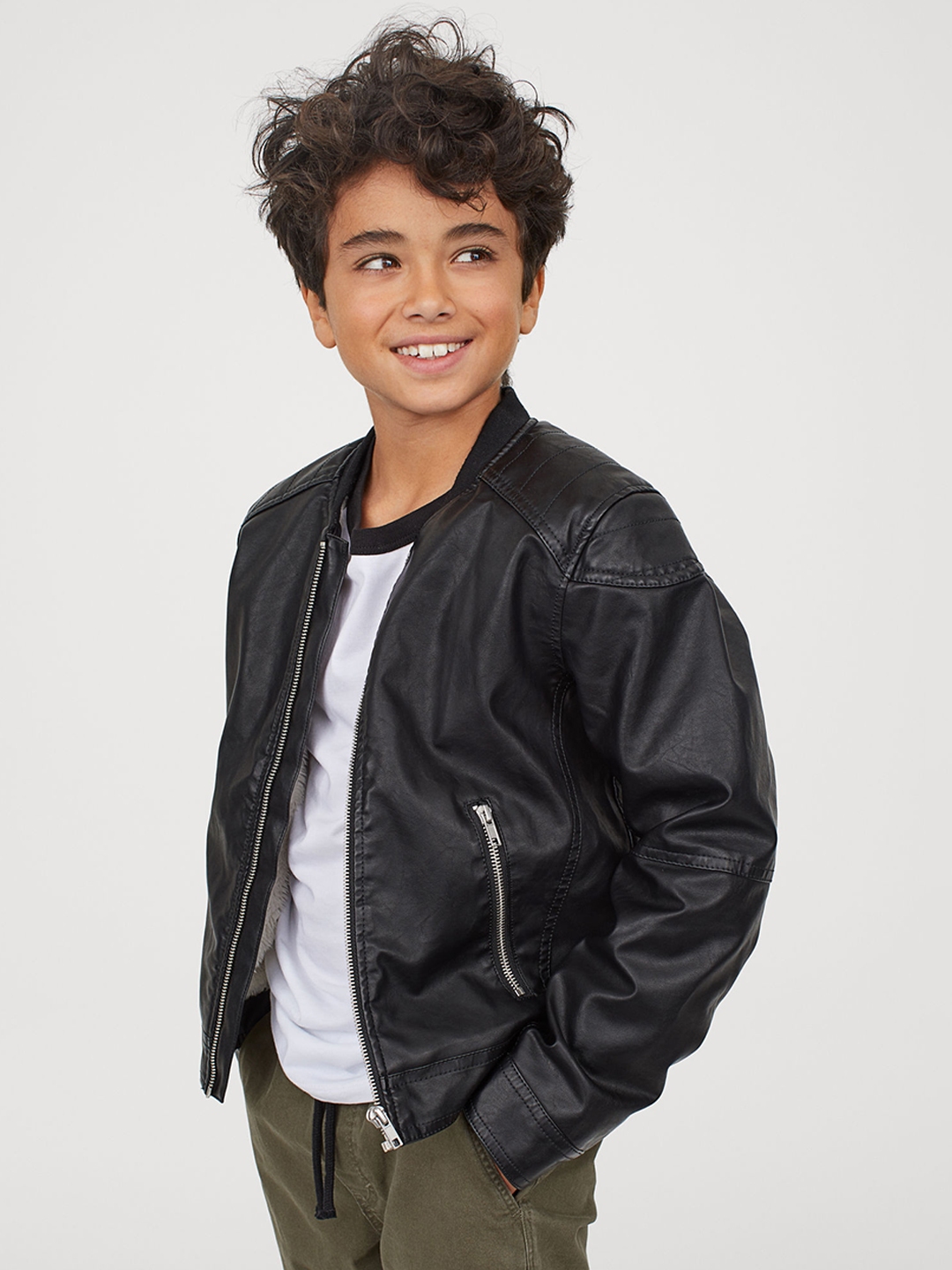 h&m black pile jacket