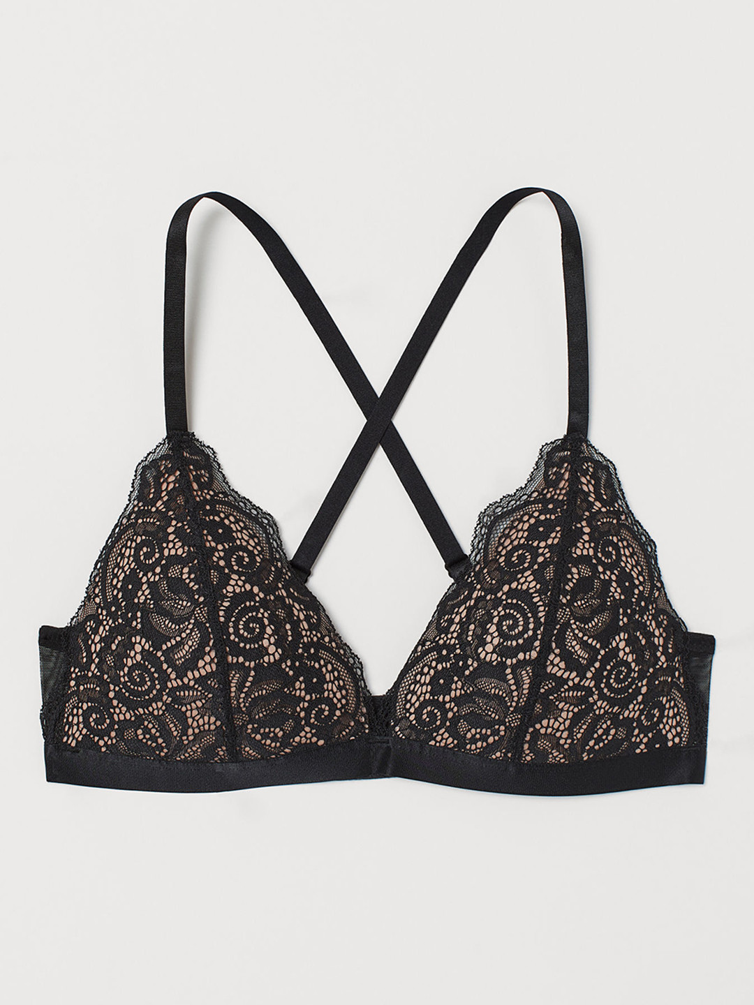 Buy H&M Women Black Self Design Non Wired Lace Push Up Bra 0741843001