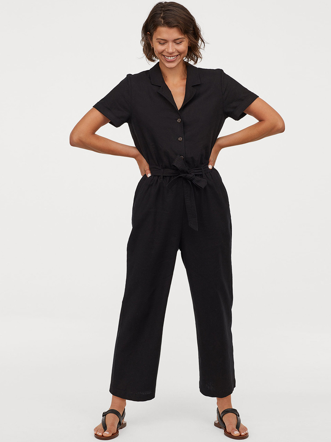 Buy H&M Women Black Linen Blend Jumpsuit Jumpsuit for Women 10487830