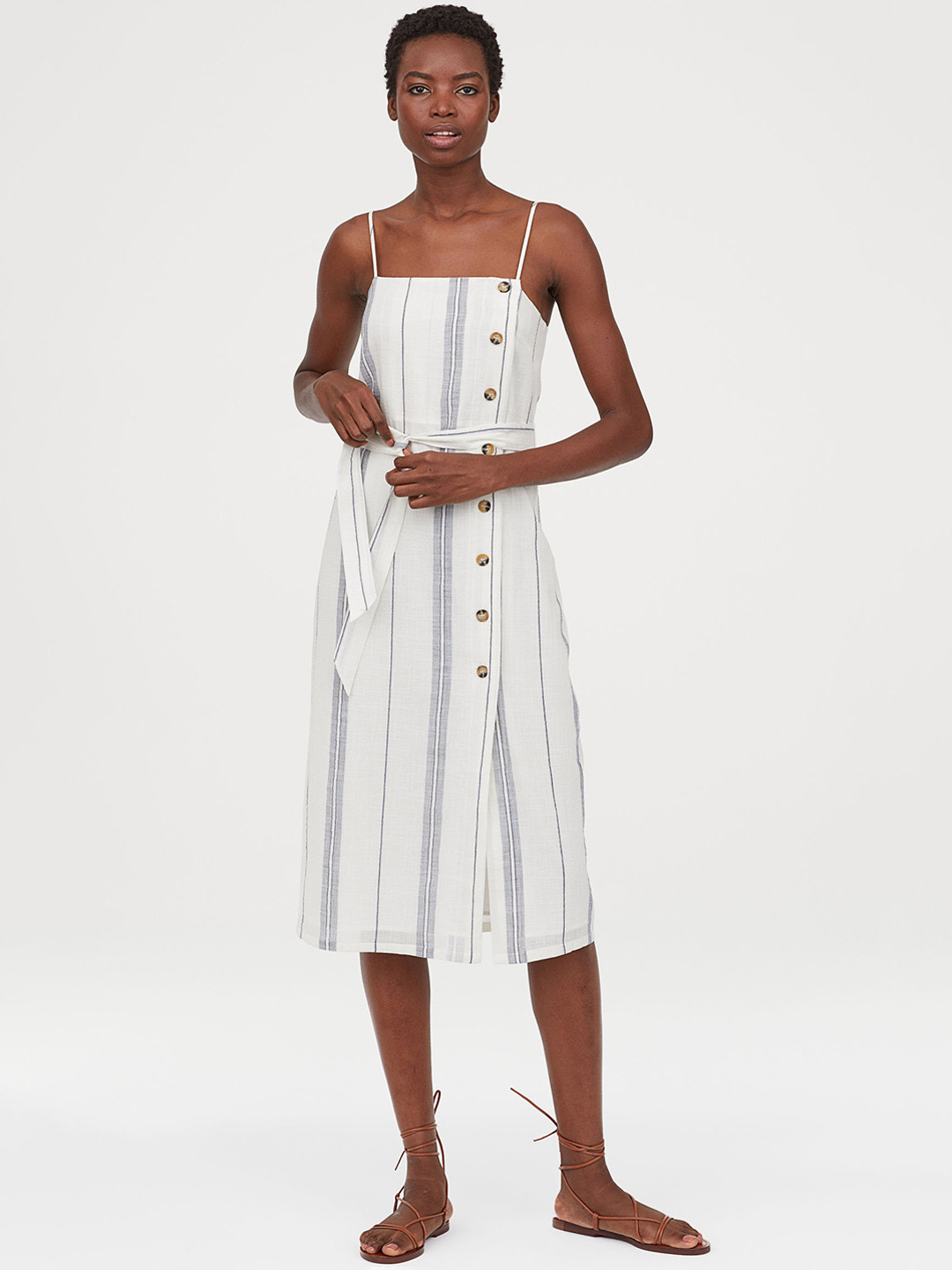 Buy H&M Women White Striped Linen Dress Dresses for Women 10333163