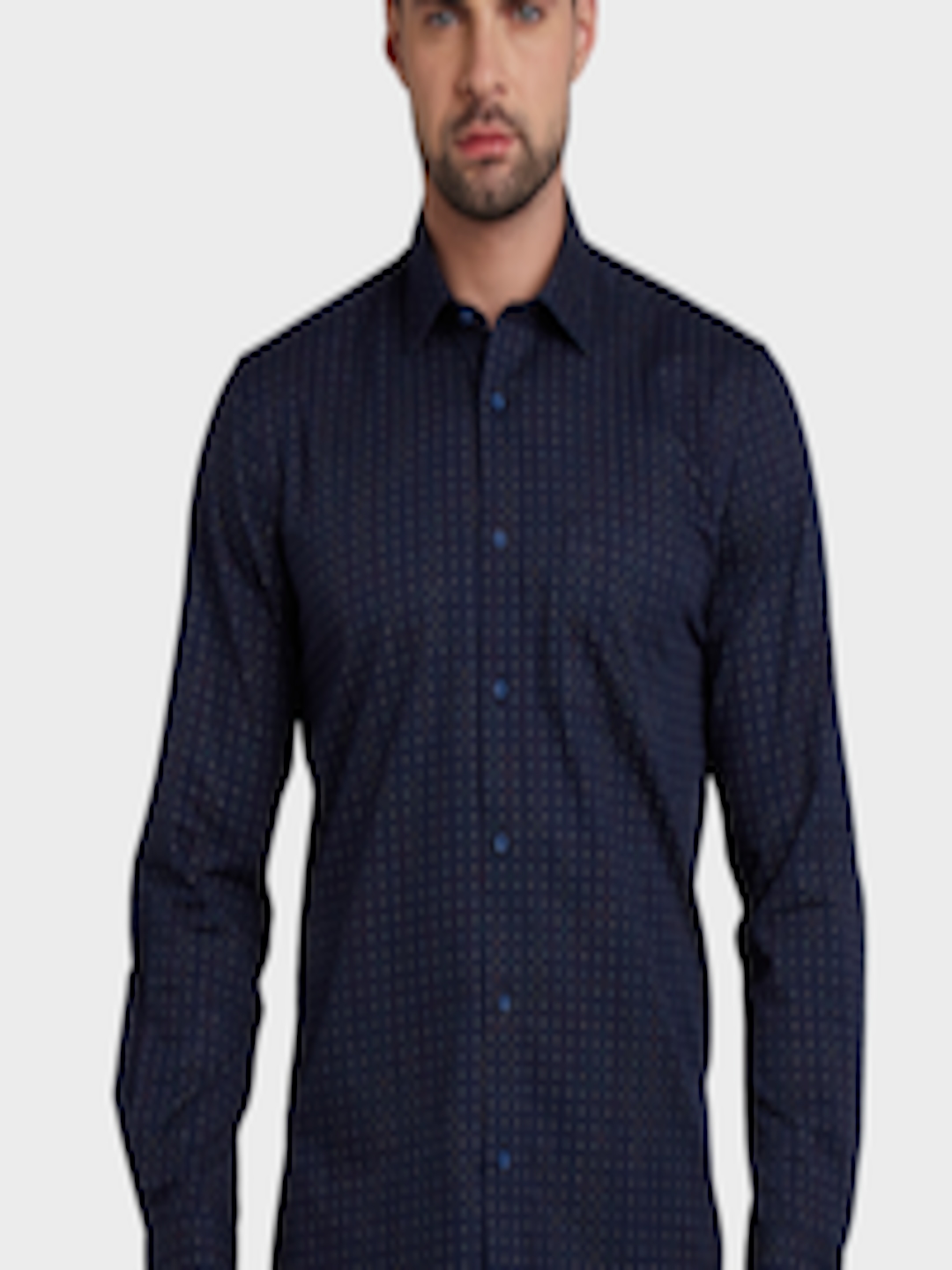 Buy ColorPlus Men Navy Blue Tailored Fit Self Design Casual Shirt ...