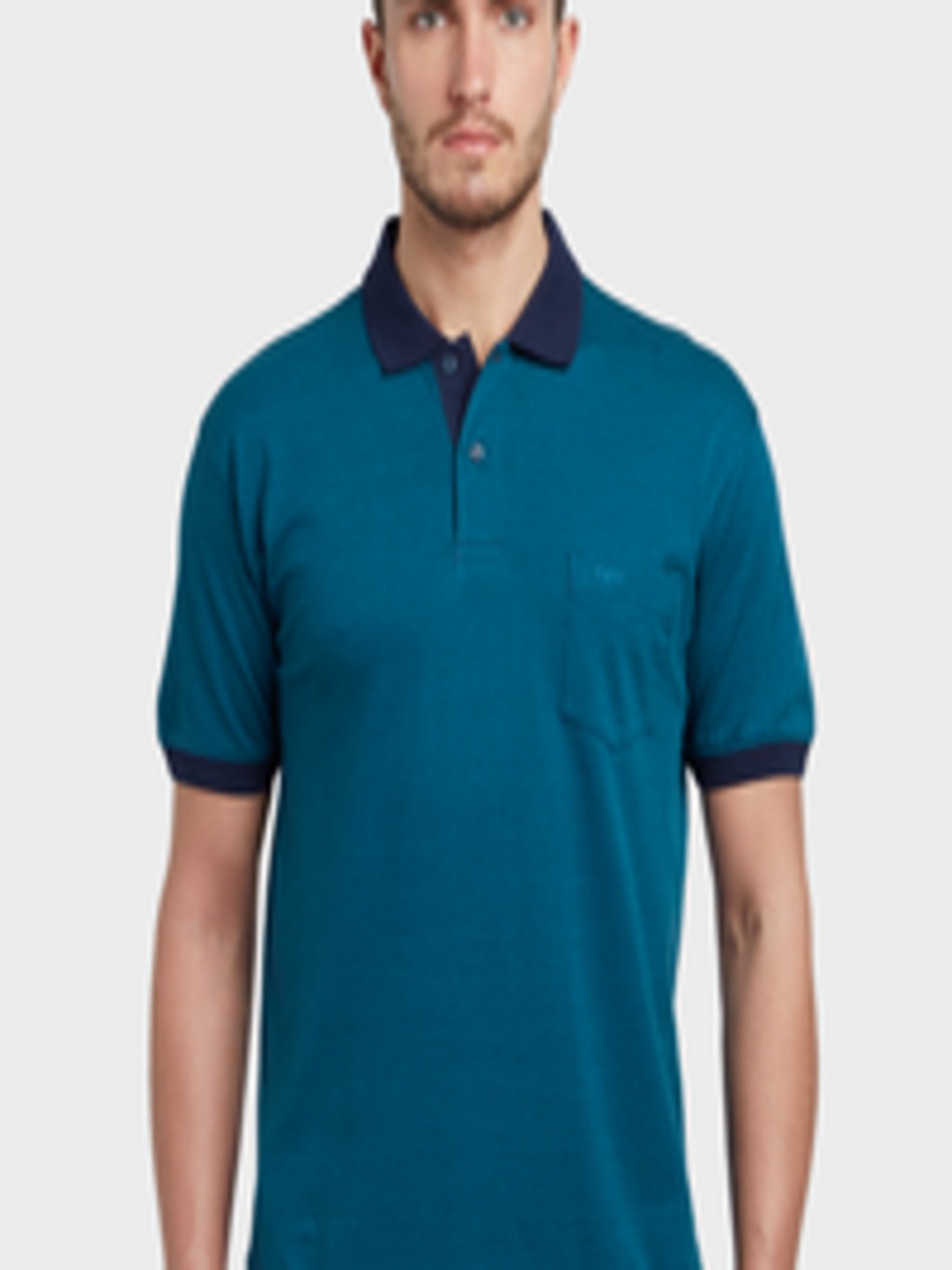 Buy ColorPlus Men Teal Green Solid Polo Collar T Shirt - Tshirts for ...