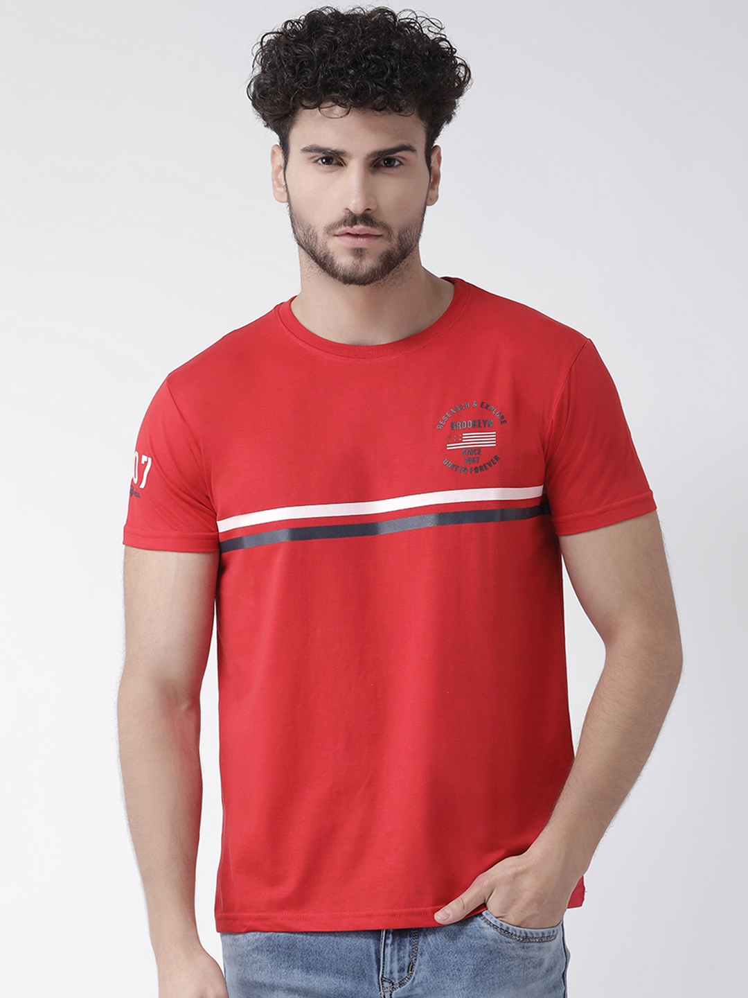 Buy COBB Men Red Striped Round Neck T Shirt - Tshirts for Men 10510332 ...