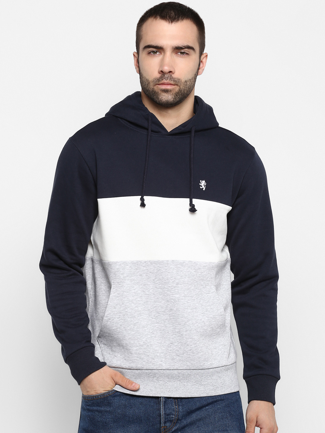 Buy Red Tape Men Grey & White Colourblocked Hooded Sweatshirt