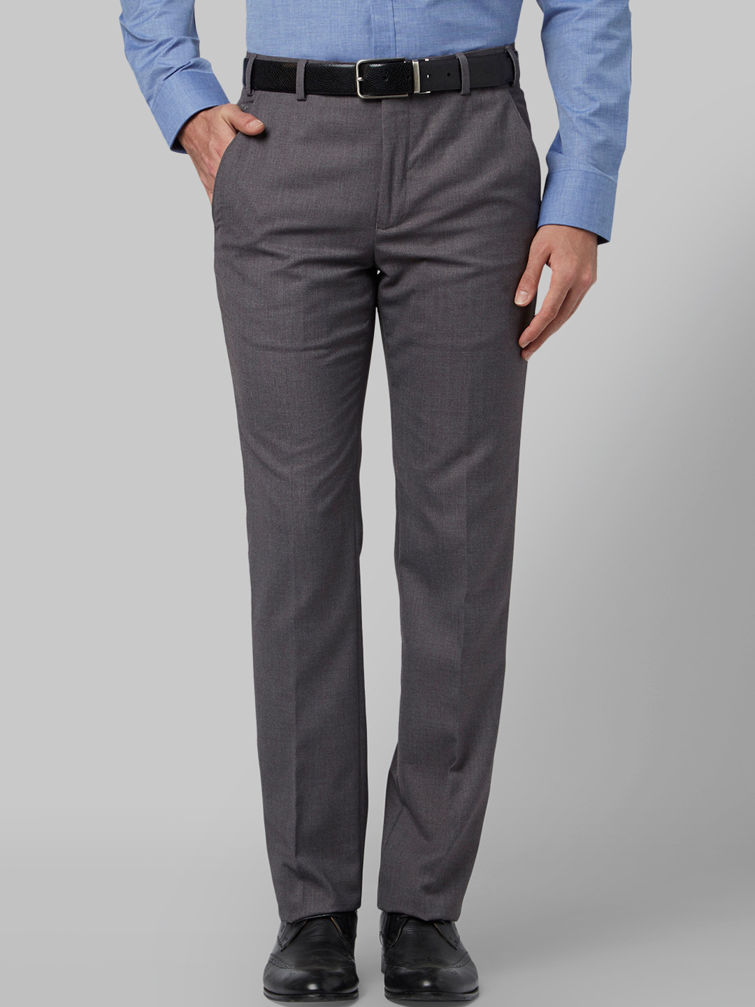 Buy Park Avenue Men Grey Slim Fit Solid Knitted Formal Trousers ...