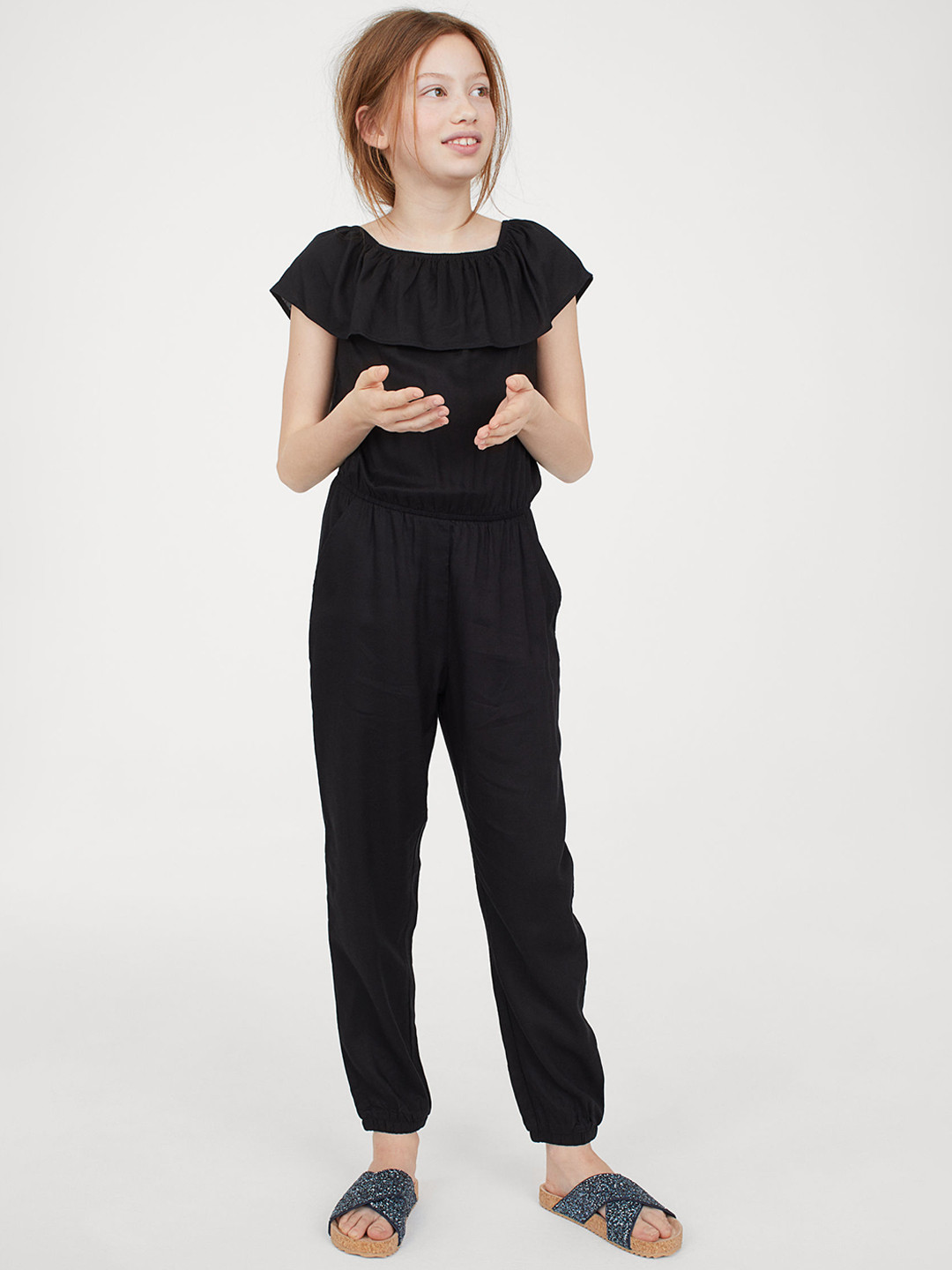 Buy H&M Girls Black Jumpsuit With A Flounce Jumpsuit for Girls