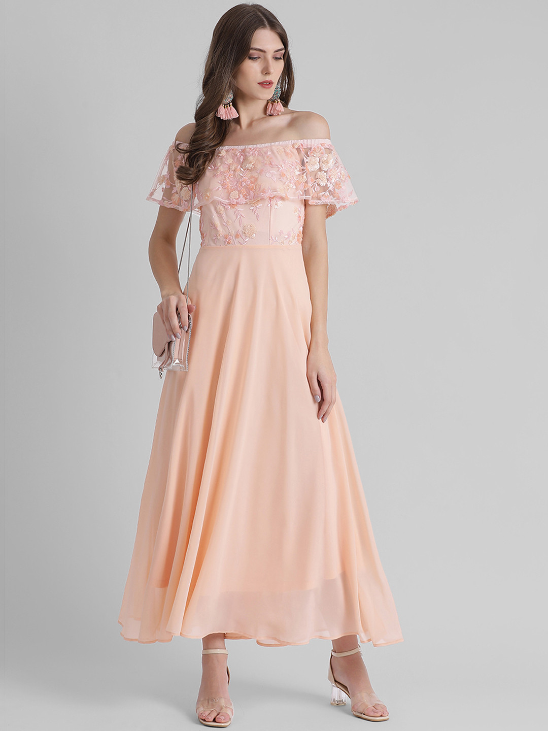 Buy Zink London Women Peach Coloured Maxi Dress Dresses for Women