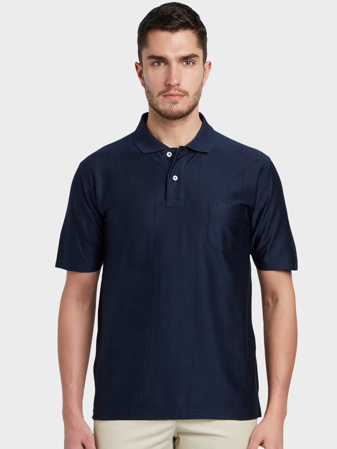 Buy ColorPlus Men Navy Blue Solid Polo Collar T Shirt - Tshirts for Men ...