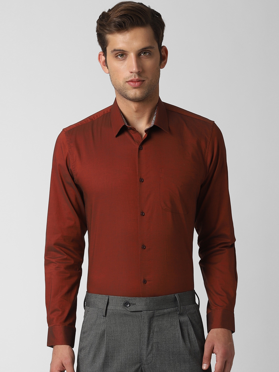 Buy Peter England Men Brown Slim Fit Solid Formal Shirt - Shirts for ...