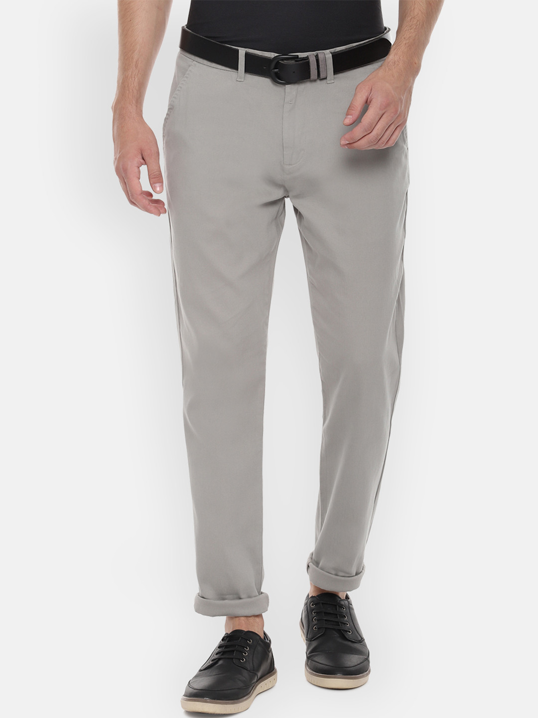 Buy People Men Grey Regular Fit Solid Chinos - Trousers for Men ...