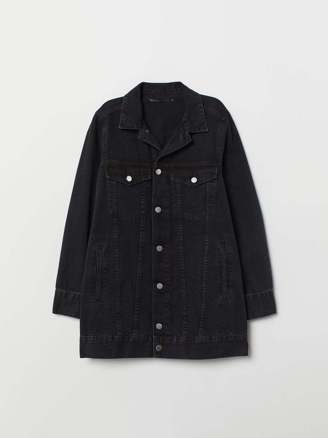 Buy H&M Women Black Solid Long Denim Jacket Jackets for Women