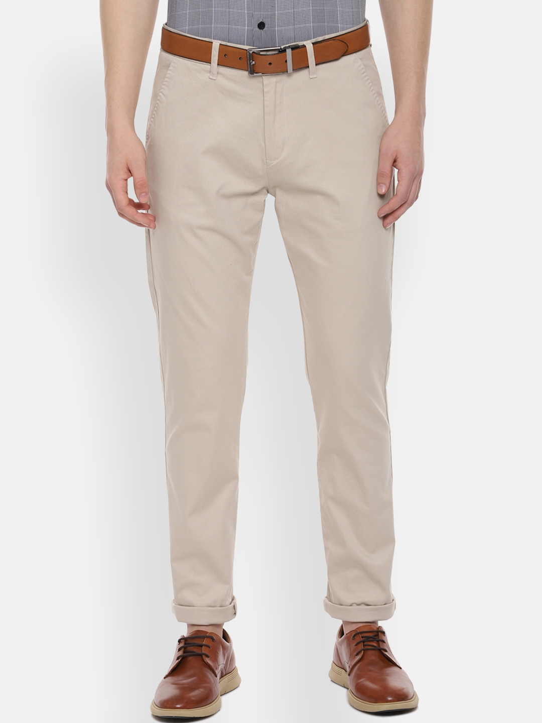 Buy People Men Cream Coloured Regular Fit Solid Chinos - Trousers for ...