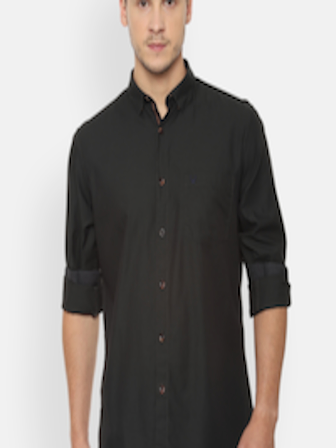 Buy Allen Solly Men Black Slim Fit Solid Casual Shirt - Shirts for Men ...