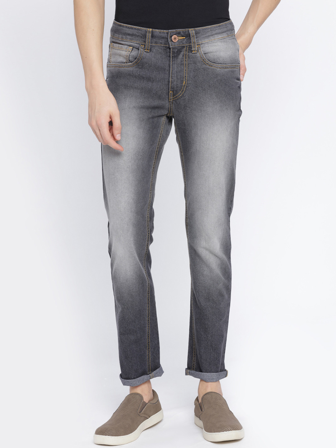 Buy Newport Men Grey Regular Fit Mid Rise Clean Look Stretchable Jeans