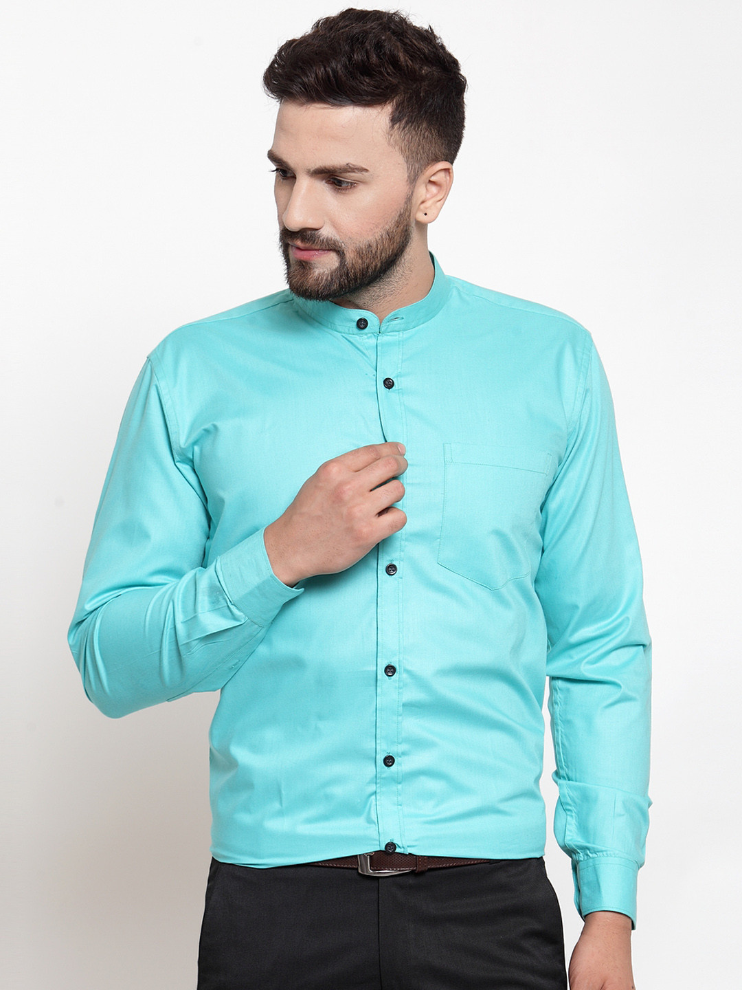 Buy JAINISH Men Turquoise Blue Classic Slim Fit Solid Formal Shirt