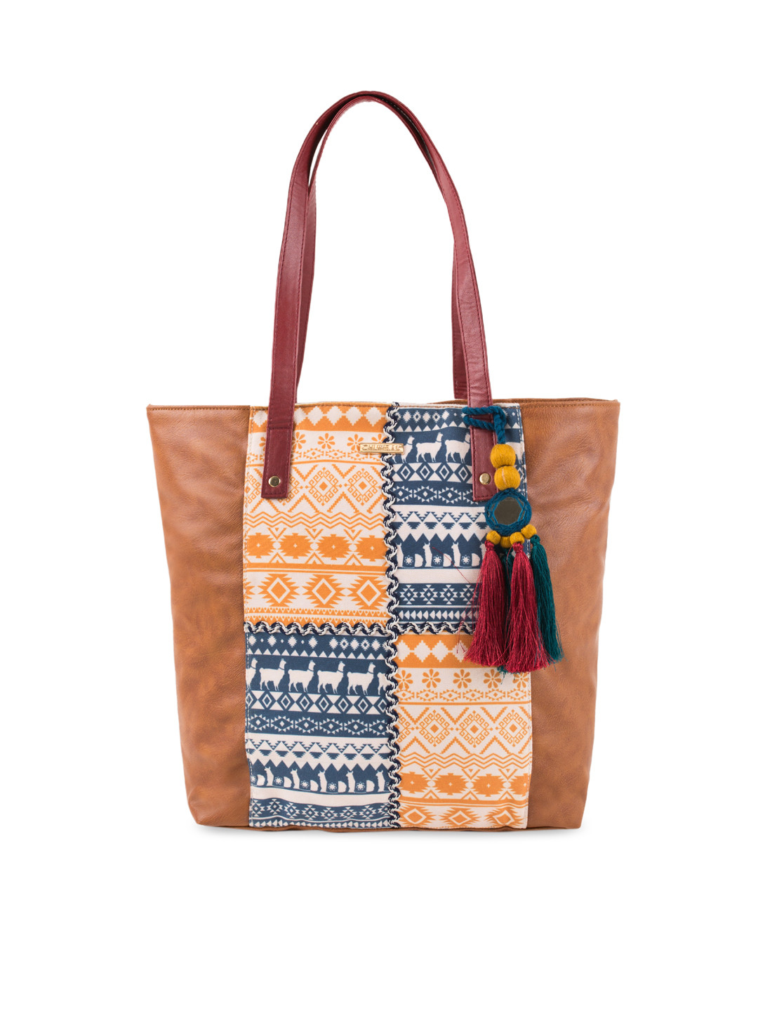 Buy Chumbak Tan & Orange Printed Shoulder Bag Handbags for Women