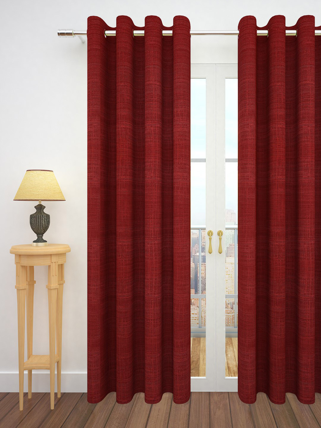 Buy Storyhome Red Jacquard Textured Single Door Curtain Curtains And