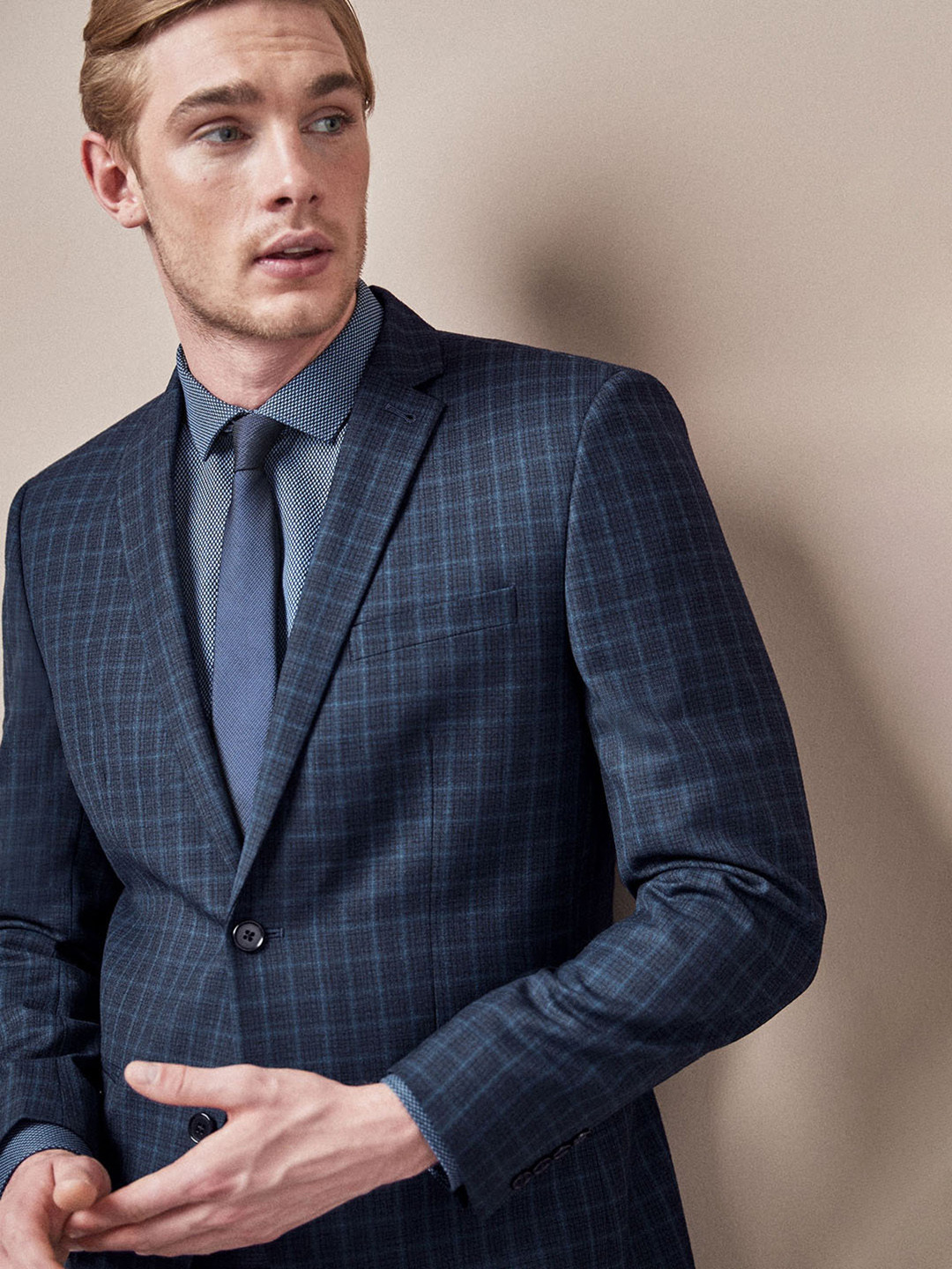 Buy Next Men Teal Blue Checked Slim Fit Single Breasted Blazer