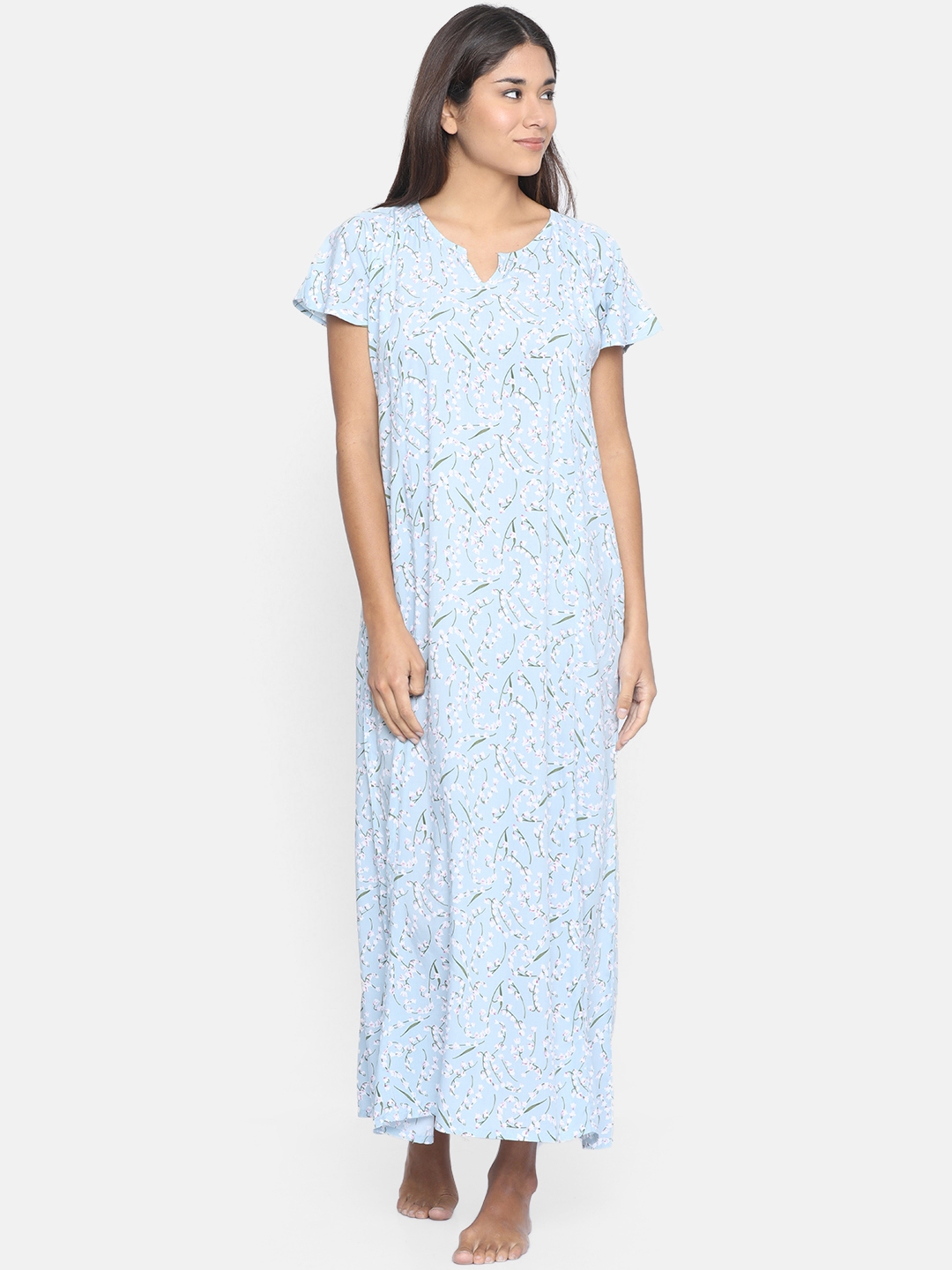 Buy The Kaftan Company Blue Printed Nightdress NT_CO_BIANCA23a ...