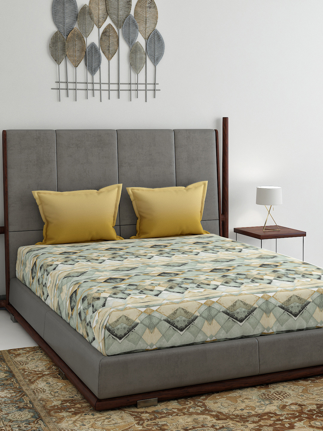 Buy Trident Multicoloured Abstract TC Cotton 1 Bedsheet With 2 Pillow