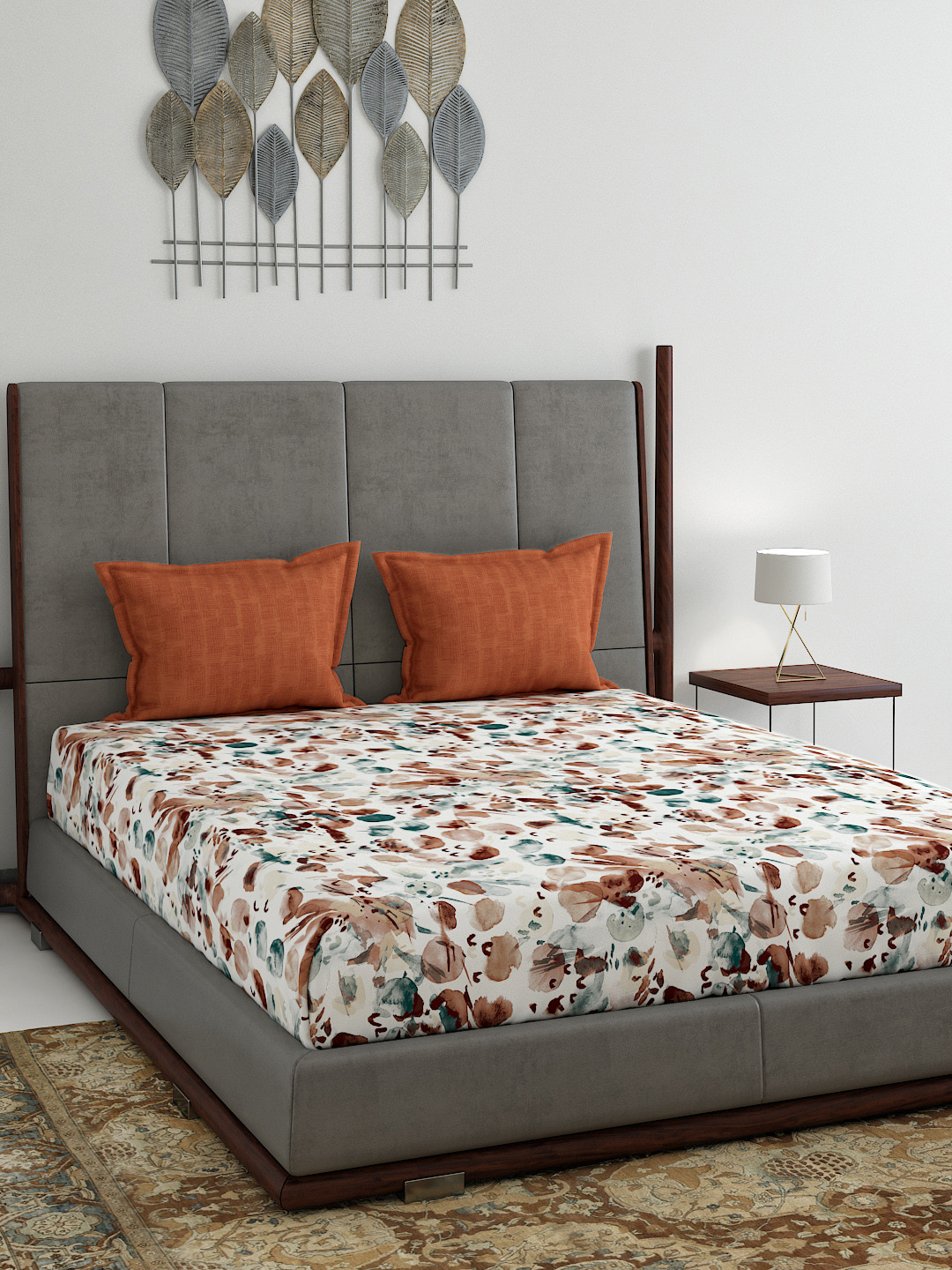 Buy Trident White Abstract TC Cotton 1 Bedsheet With 2 Pillow Covers