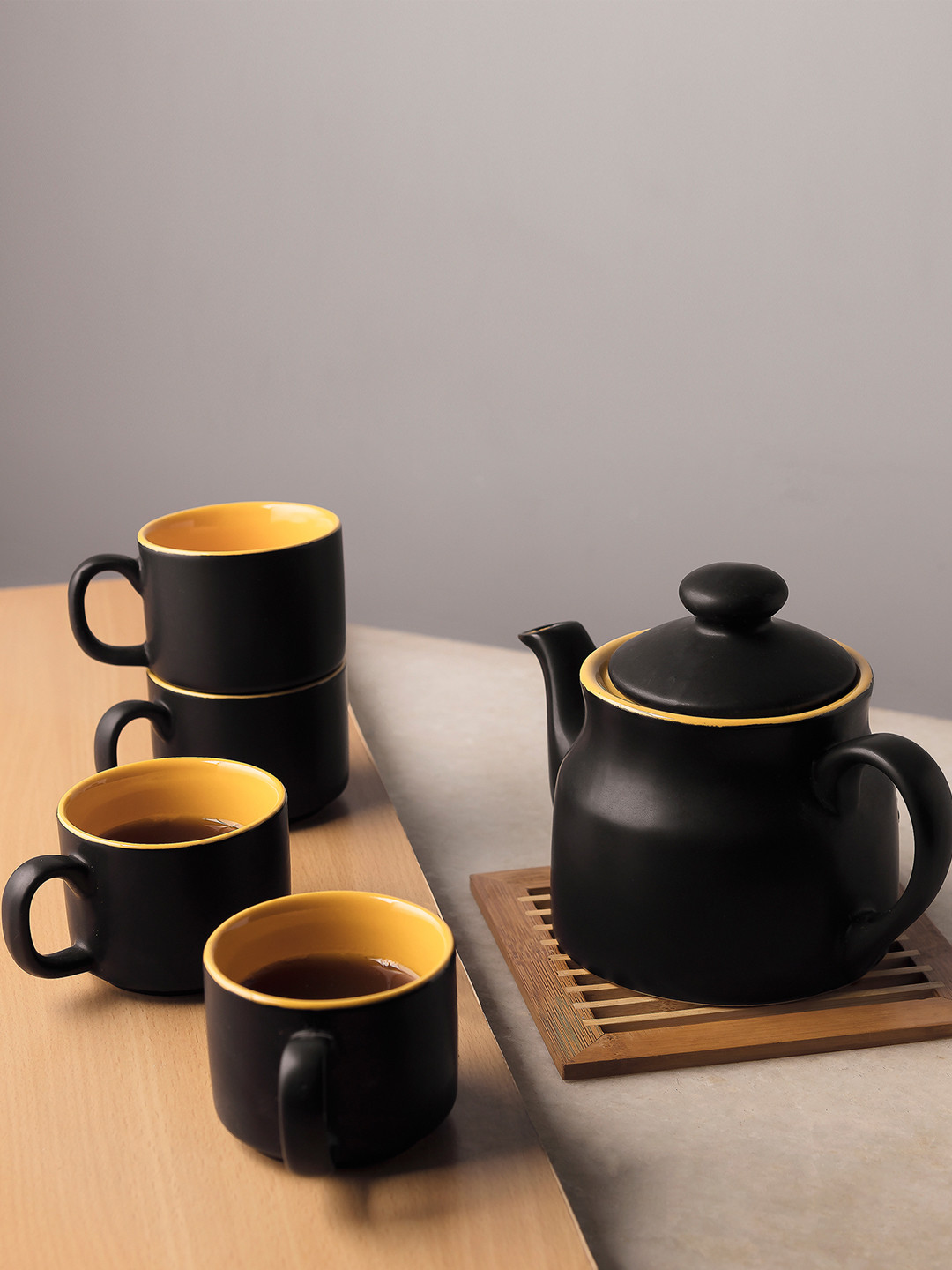 Buy Homesake Set Of 5 Black Ceramic Tea Pot With Cups Tea Set for