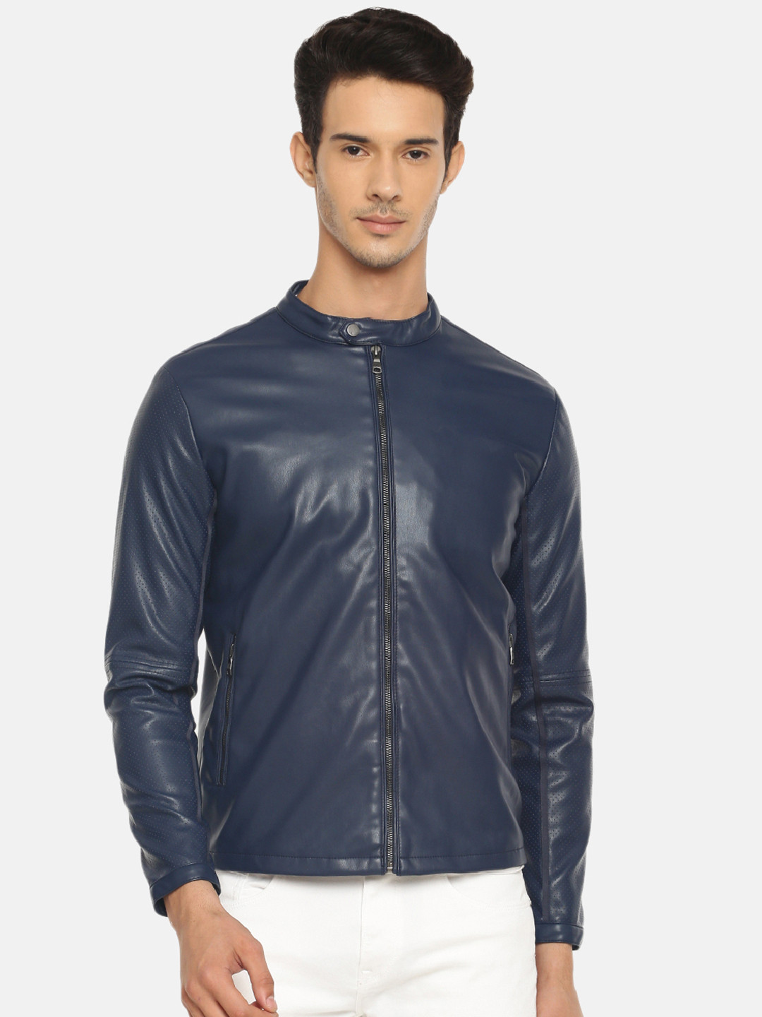 Buy Celio Men Navy Blue Solid Biker Jacket Jackets for Men 10539766