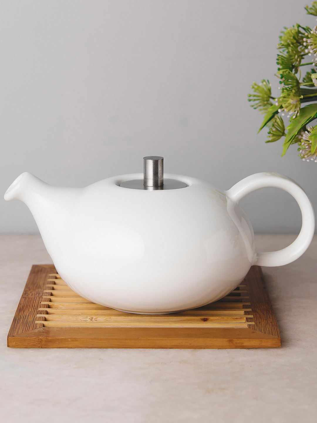 Buy Homesake White Porcelain Tea Kettle With Steel Lid Cups And Mugs
