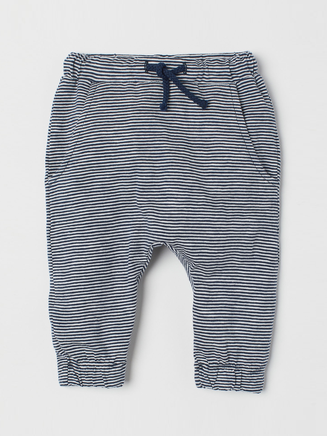 blue and white striped trousers