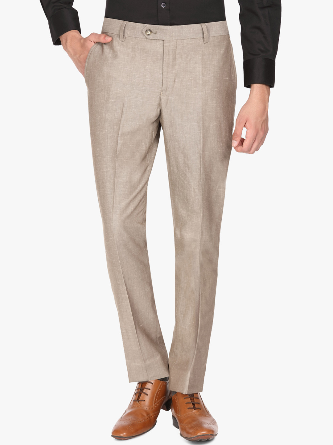 Buy SUITLTD Men Beige Slim Fit Solid Formal Trousers Trousers for Men