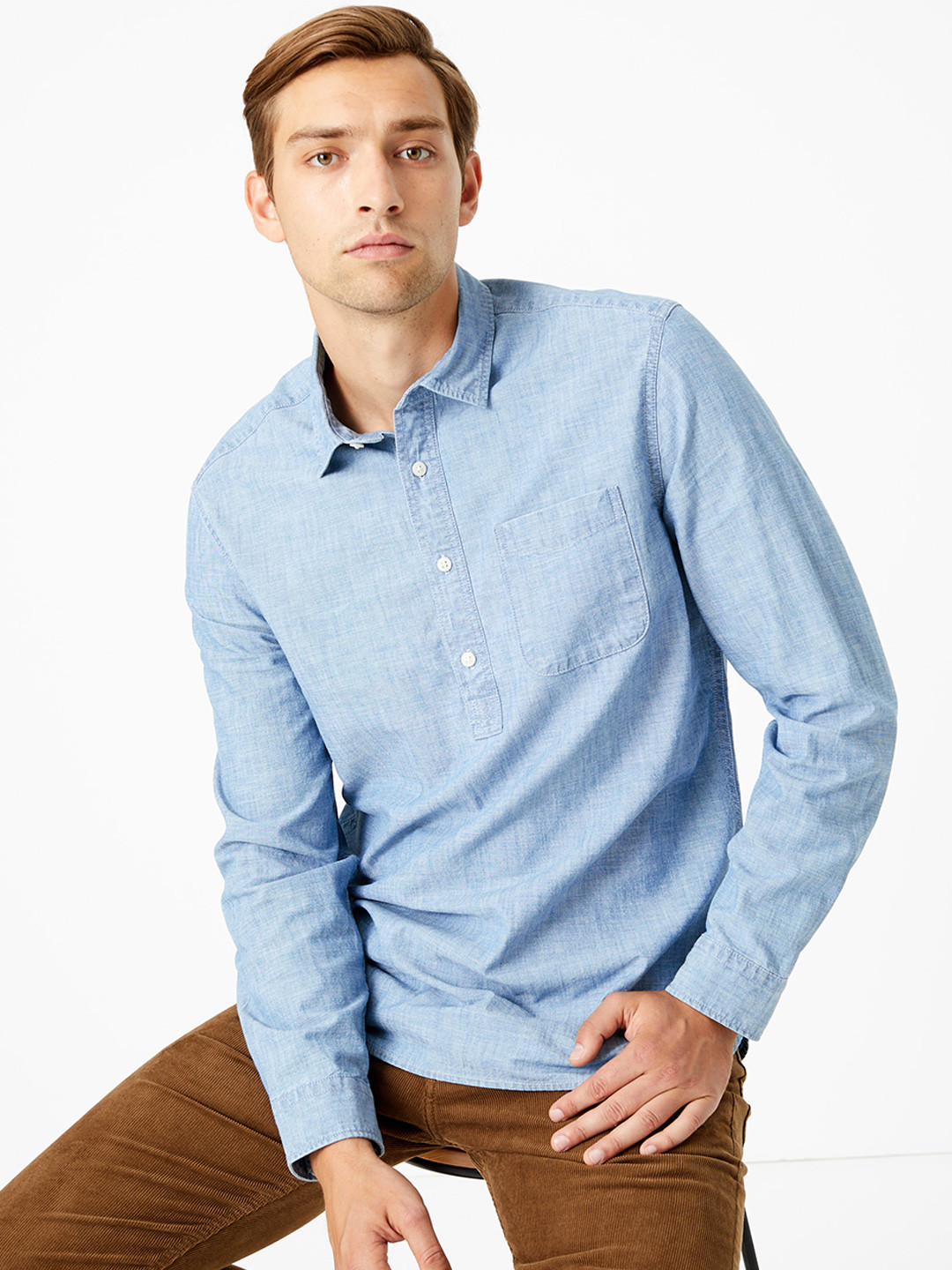 Buy Marks & Spencer Men Blue Regular Fit Solid Casual Shirt Shirts