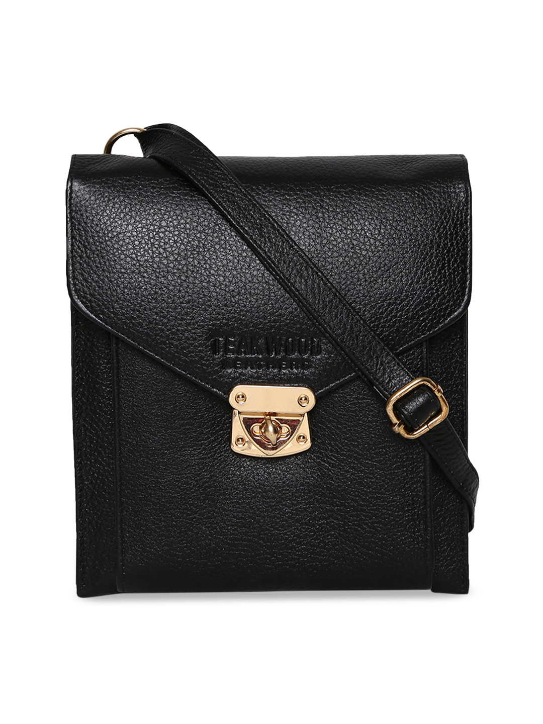 Buy Teakwood Leathers Women Black Solid Leather Sling Bag Handbags