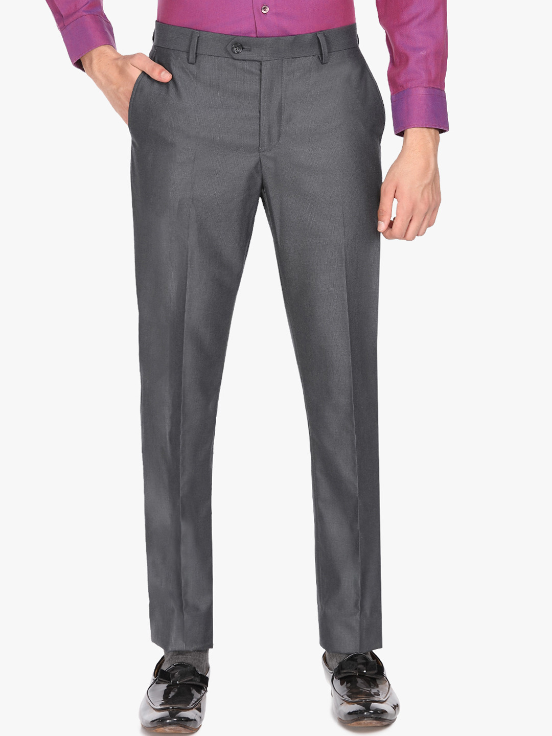 Buy SUITLTD Men Grey Slim Fit Striped Formal Trousers Trousers for