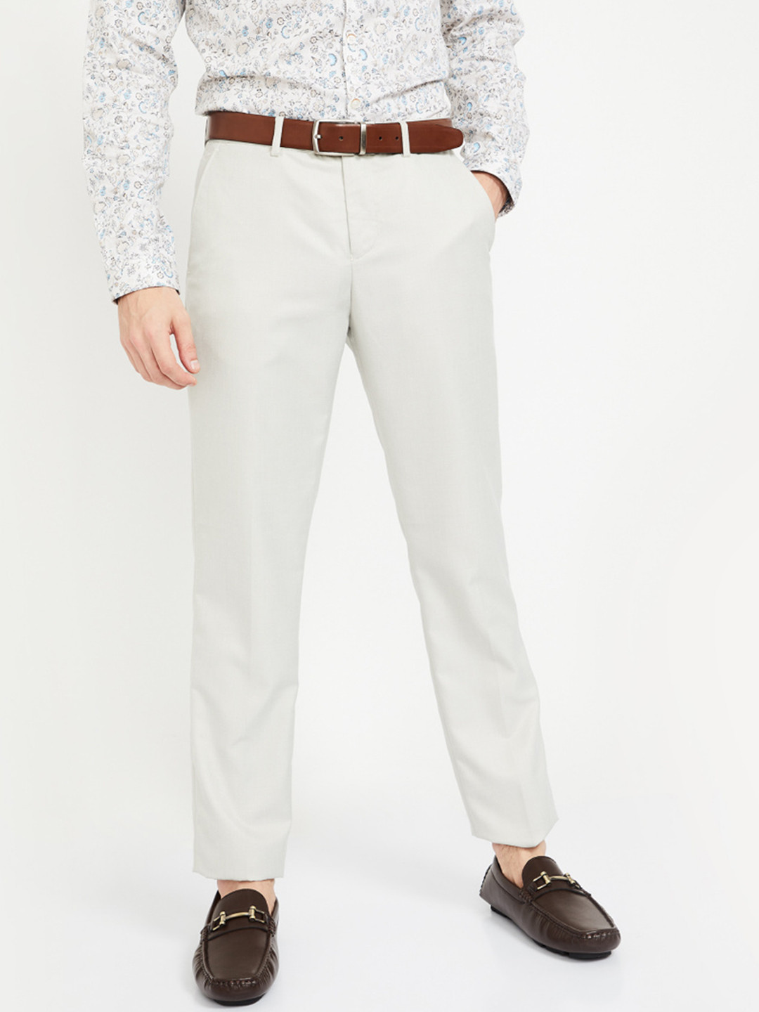 Buy CODE By Lifestyle Men Off White Slim Fit Solid Formal Trousers Trousers for Men 10380201